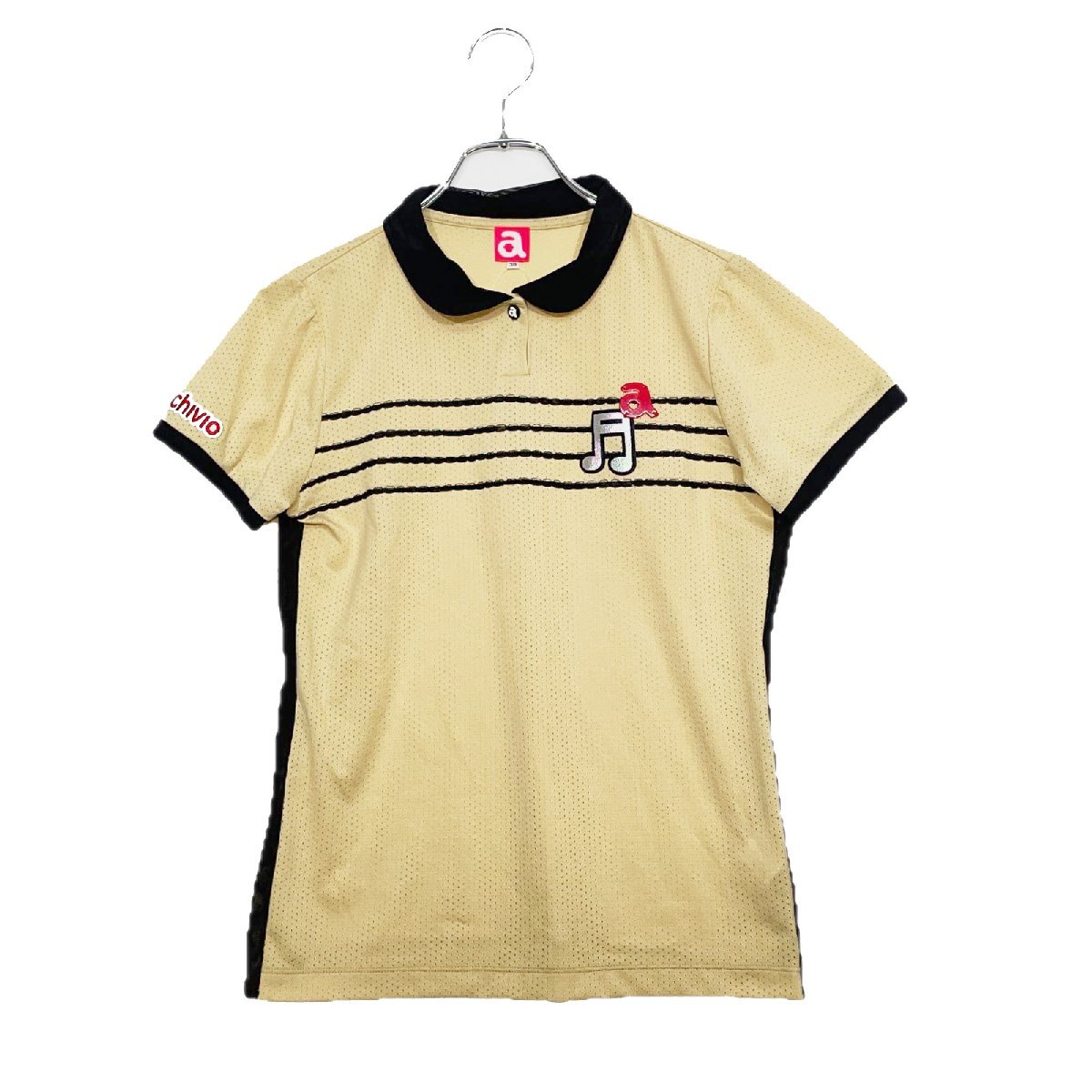 coco 中古【値下げ】 アルチビオ archivio レディース 半袖ポロシャツ 38(M) ベージュ系 レース メッシュ調 ネコパケ発送可 102810_画像1