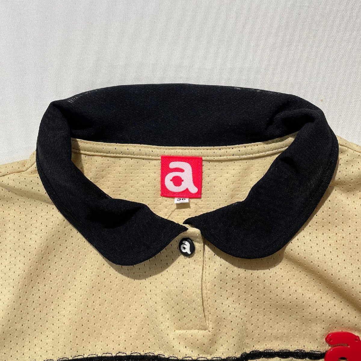 coco 中古【値下げ】 アルチビオ archivio レディース 半袖ポロシャツ 38(M) ベージュ系 レース メッシュ調 ネコパケ発送可 102810_画像3