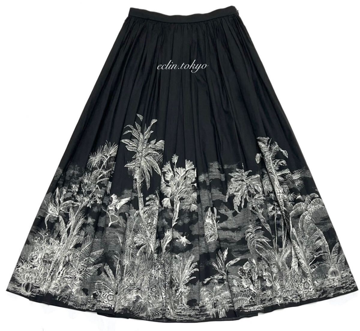 【E4778】極美品 Christian Dior クリスチャン ディオール《ランウェイ着用の最高級品》豪華模様 フラワー ギャザー ロングスカート 黒 34_画像3