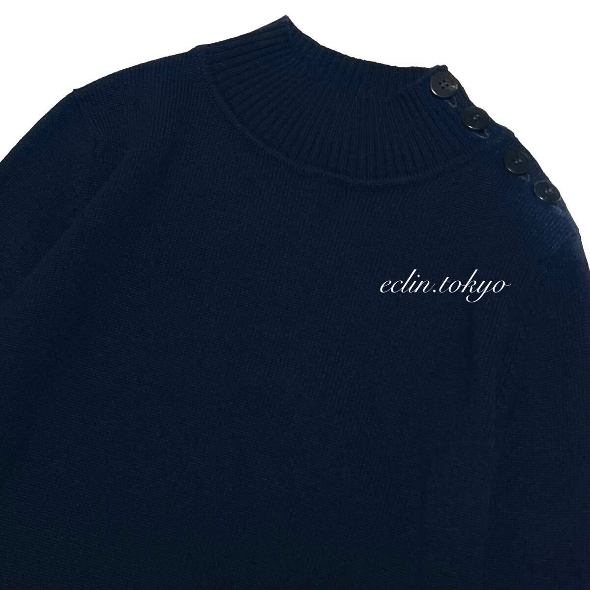 【E4787】美品!HERMES エルメス《最高級!カシミヤ100%》大人気のセリエボタン仕様 ハイネック ニット セーター 美しい深みネイビー_画像5