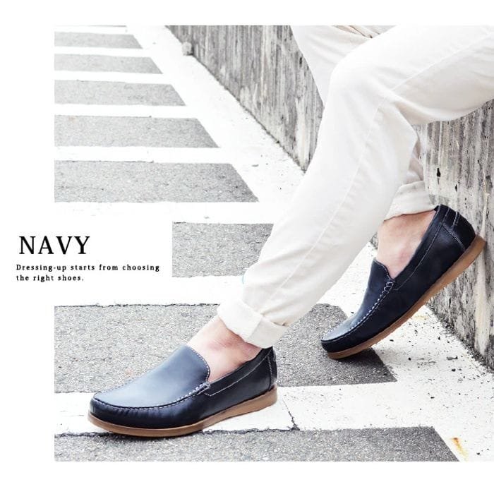 新品■26cm メンズ 本革 カジュアルシューズ 軽量 防滑 シンプル スリッポン 大人 レザー ローファー 革靴 マッケイ製法【エコ配送】_画像6