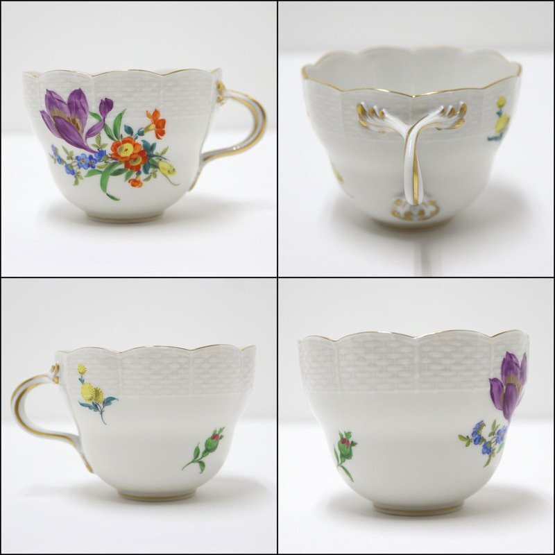 【現状品】Meissen マイセン ベーシックフラワー ホワイト×ゴールドライン カップ&ソーサー 1セット/小皿/ブランド食器/取り皿/2j2648_画像3
