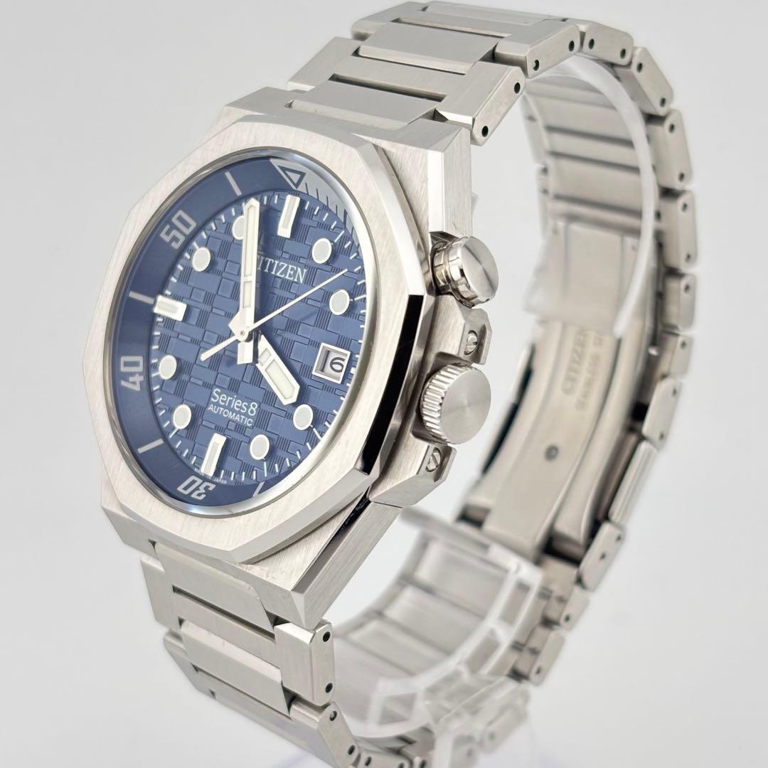美品 CITIZEN Series8 シチズン シリーズエイト 890 メカニカル NB6060-58L / 9051-009KM01 デイト ブルー文字盤 メンズ 自動巻き 腕時計_画像3