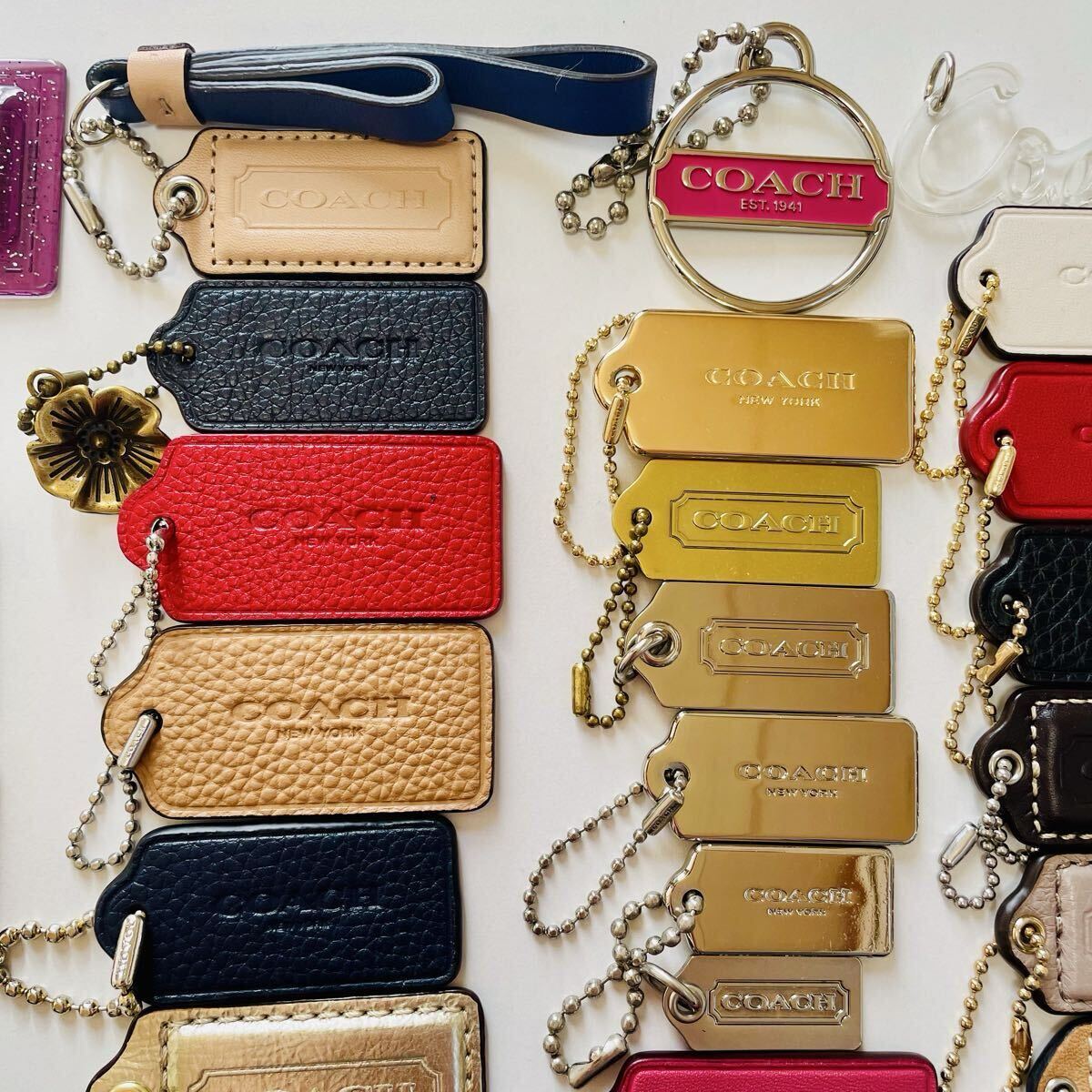 1 иен ~ COACH Coach очарование брелок для ключа сумка очарование бирка 50 пункт суммировать кожа metal чай rose