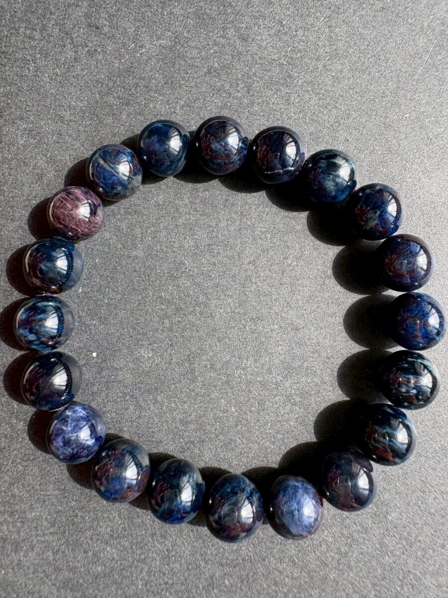 希少石 ブルースギライト 南アフリカ産 9mm玉 ブレスレット 内径約16cm 高品質 ブレスレット スギライト杉石 パワーストーン 鑑定書あり_画像1