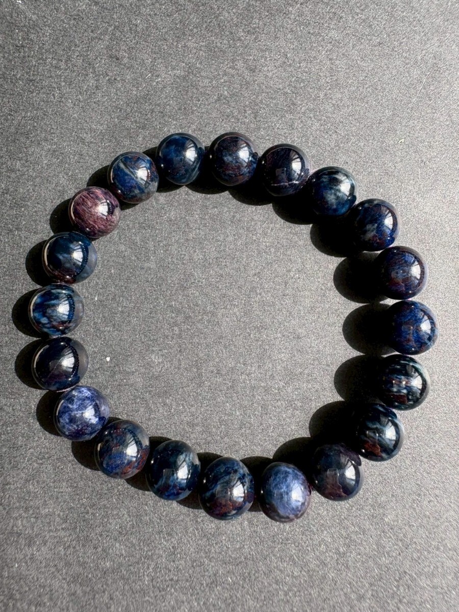 希少石 ブルースギライト 南アフリカ産 9mm玉 ブレスレット 内径約16cm 高品質 ブレスレット スギライト杉石 パワーストーン 鑑定書あり_画像7