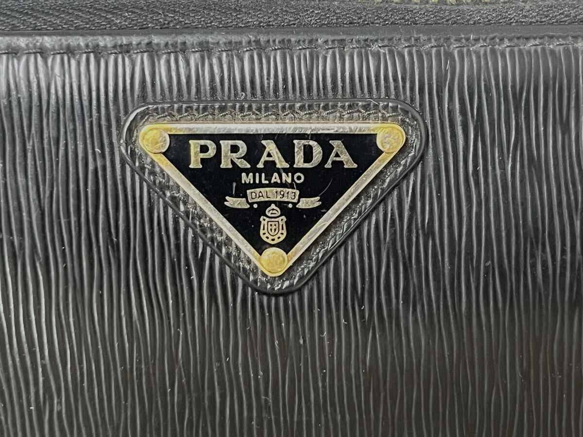*PRADA Prada длинный кошелек vi  терроризм Move чёрная кожа раунд застежка-молния кошелек бумажник чёрный B13462