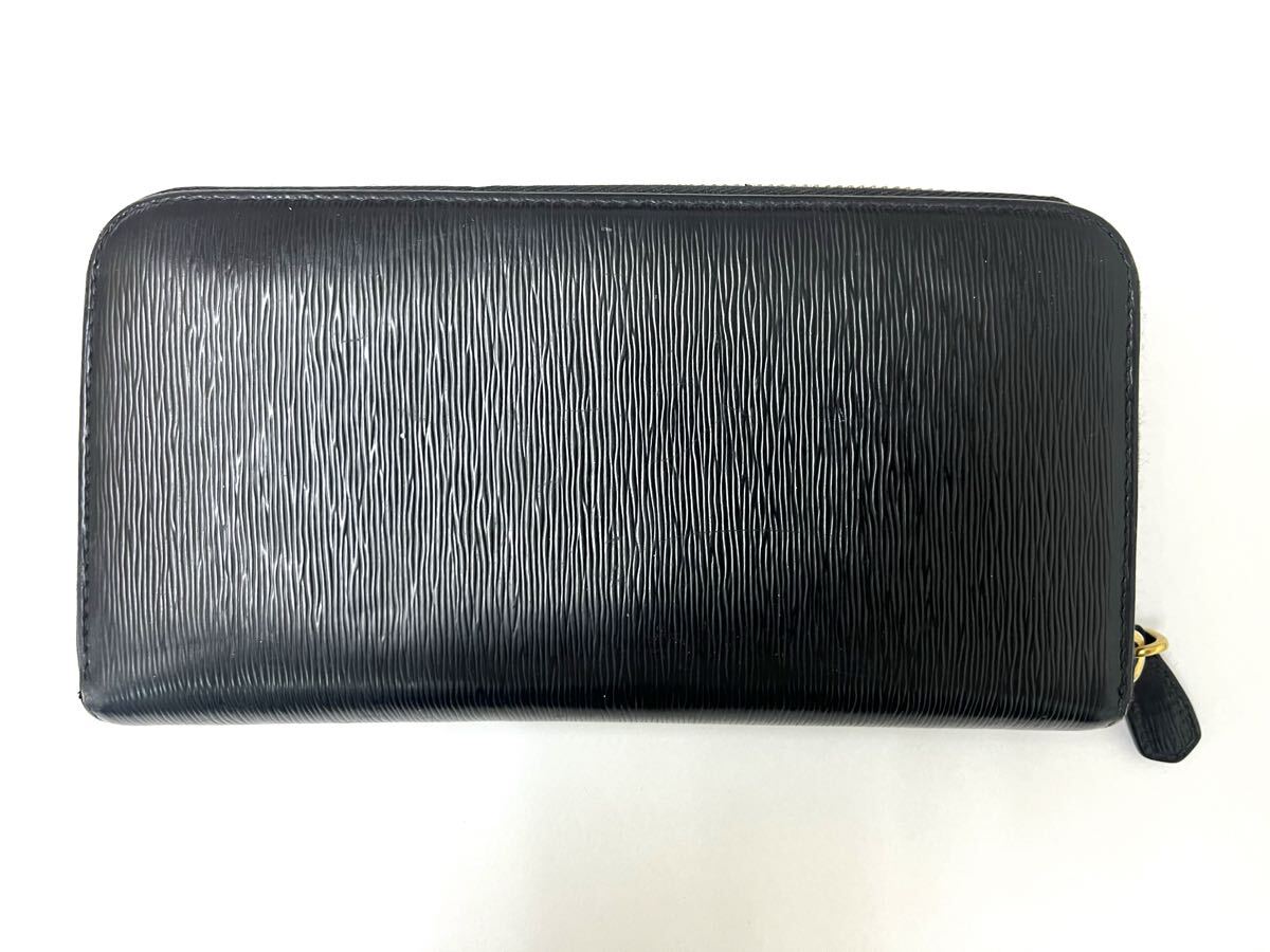 *PRADA Prada длинный кошелек vi  терроризм Move чёрная кожа раунд застежка-молния кошелек бумажник чёрный B13462