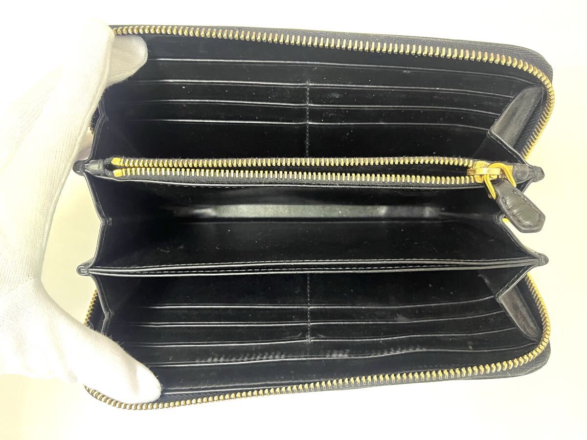 *PRADA Prada длинный кошелек vi  терроризм Move чёрная кожа раунд застежка-молния кошелек бумажник чёрный B13462