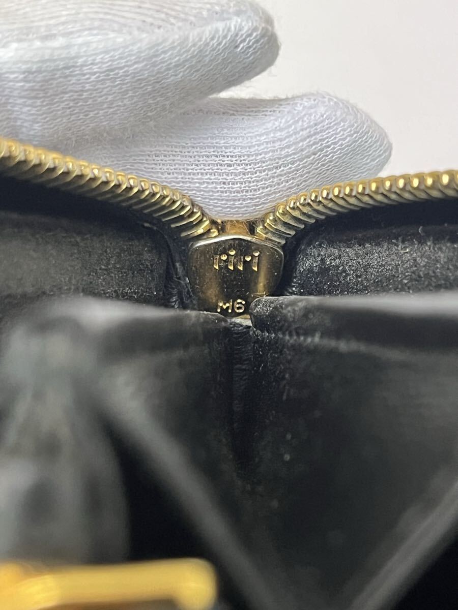 *PRADA Prada длинный кошелек vi  терроризм Move чёрная кожа раунд застежка-молния кошелек бумажник чёрный B13462