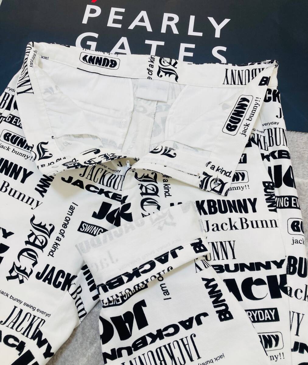 新品 パーリーゲイツ ジャックバニー ジャージツイル 総柄テーパードパンツ(6)サイズLL/白 PEARLY GATES JACK BUNNY_画像3