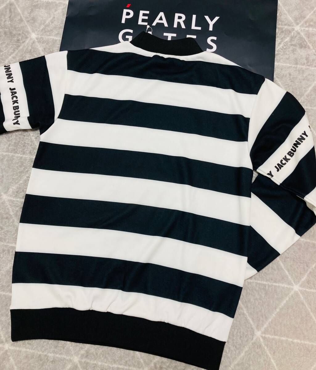 新品 パーリーゲイツ ジャックバニー 裏毛起毛ボーダー ハイネックプルオーバー(6)サイズLL/白黒 JACK BUNNY_画像5