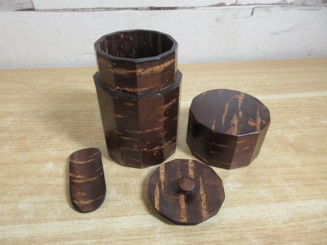 2F4-1[ Sakura кожа умение . банка для чая .KH15 12 угол банка для чая .] традиция изделие прикладного искусства ... чай чай лист натуральное дерево банка для чая текущее состояние товар вместе в коробке 