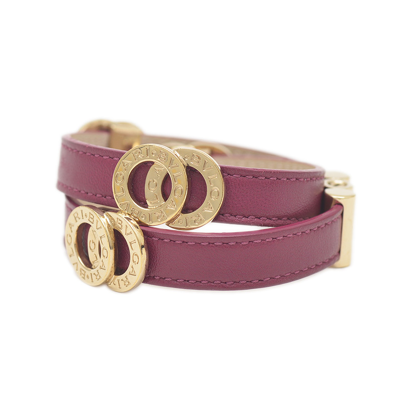 ブルガリ ブルガリブルガリ ダブルコイルド ブレスレット レザー パープル ゴールド金具_画像1