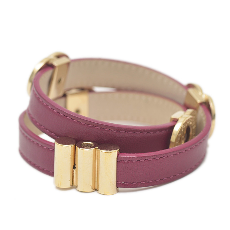 ブルガリ ブルガリブルガリ ダブルコイルド ブレスレット レザー パープル ゴールド金具_画像2