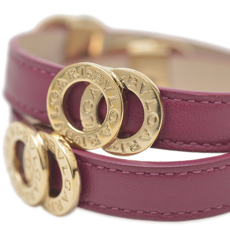 ブルガリ ブルガリブルガリ ダブルコイルド ブレスレット レザー パープル ゴールド金具_画像3