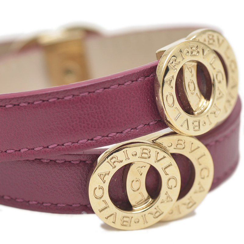 ブルガリ ブルガリブルガリ ダブルコイルド ブレスレット レザー パープル ゴールド金具_画像4