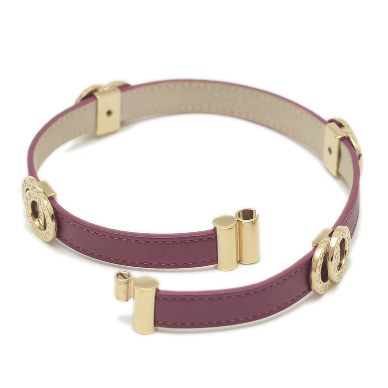 ブルガリ ブルガリブルガリ ダブルコイルド ブレスレット レザー パープル ゴールド金具_画像5