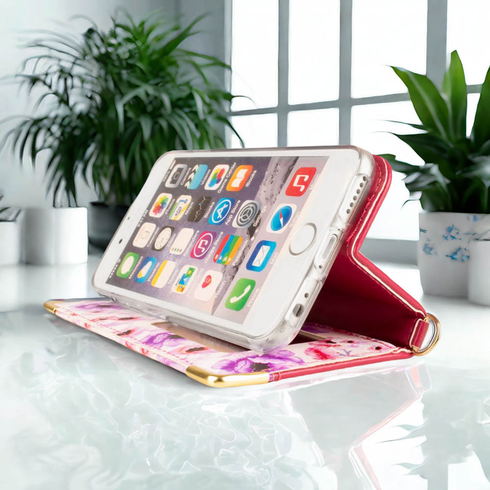 arrows We2 ケース 手帳型 かわいい F52E M07 カバー FCG02 スマホケース 鏡付 ミラー ストラップ付 赤 レッド Red 花柄 おしゃれ 上品_画像4