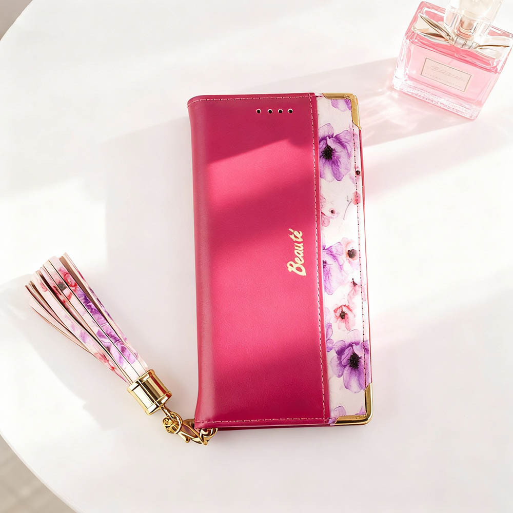 arrows We2 ケース 手帳型 かわいい F52E M07 カバー FCG02 スマホケース 鏡付 ミラー ストラップ付 赤 レッド Red 花柄 おしゃれ 上品_画像9