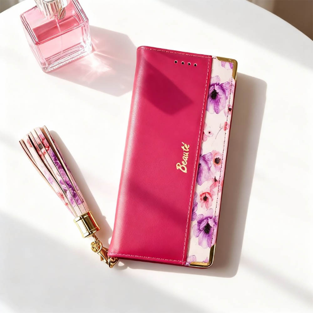 arrows We2 ケース 手帳型 かわいい F52E M07 カバー FCG02 スマホケース 鏡付 ミラー ストラップ付 赤 レッド Red 花柄 おしゃれ 上品_画像6