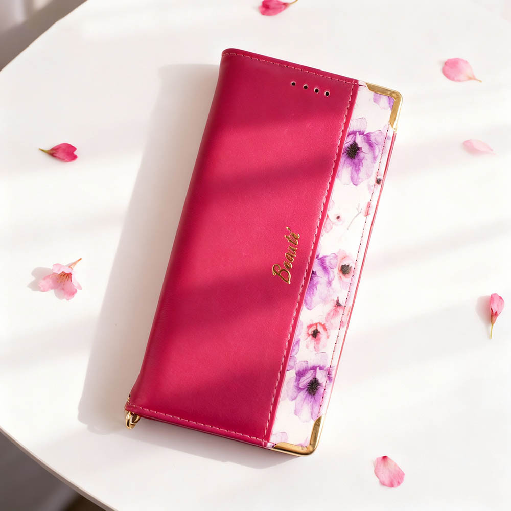 arrows We2 ケース 手帳型 かわいい F52E M07 カバー FCG02 スマホケース 鏡付 ミラー ストラップ付 赤 レッド Red 花柄 おしゃれ 上品_画像10