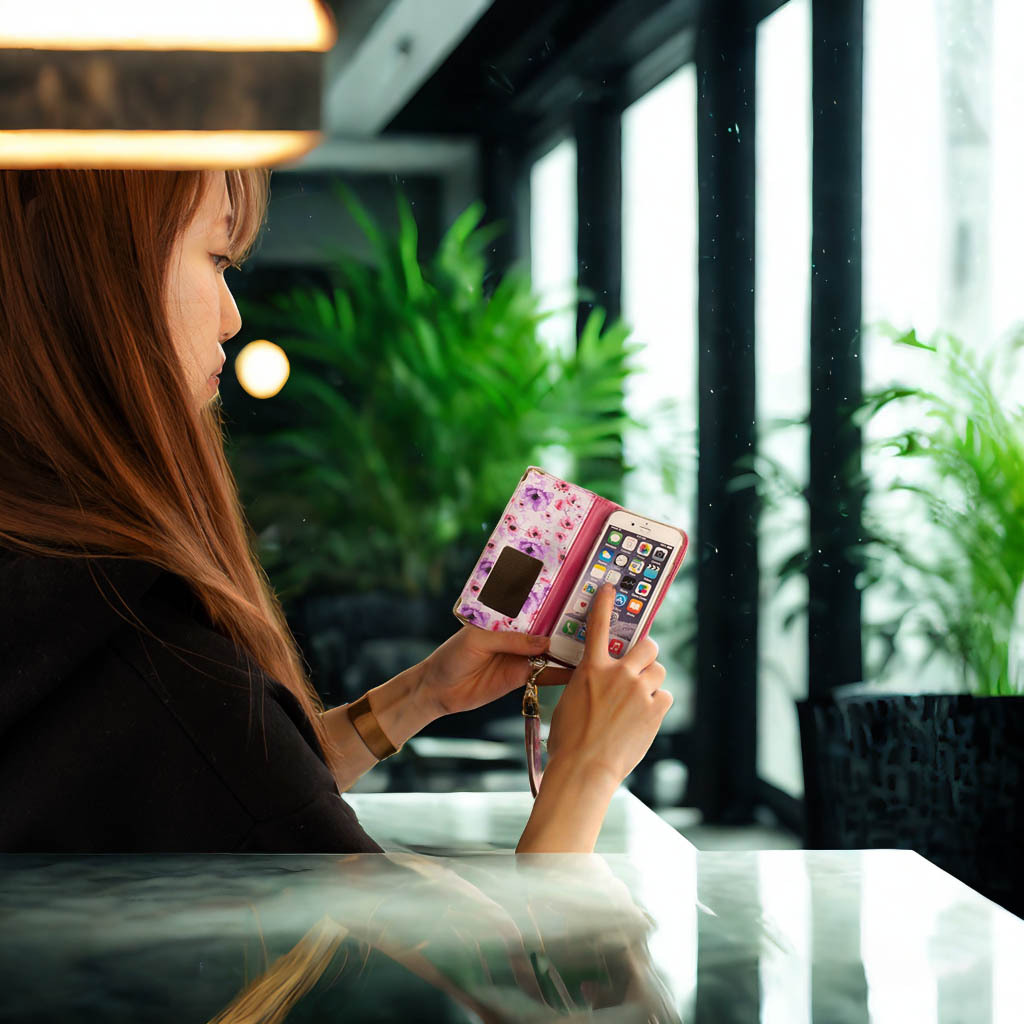 arrows We2 ケース 手帳型 かわいい F52E M07 カバー FCG02 スマホケース 鏡付 ミラー ストラップ付 赤 レッド Red 花柄 おしゃれ 上品_画像7