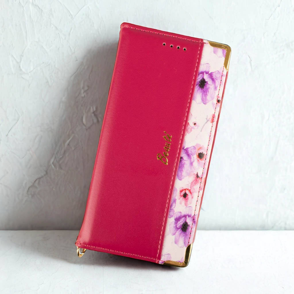 arrows We2 ケース 手帳型 かわいい F52E M07 カバー FCG02 スマホケース 鏡付 ミラー ストラップ付 赤 レッド Red 花柄 おしゃれ 上品_画像8