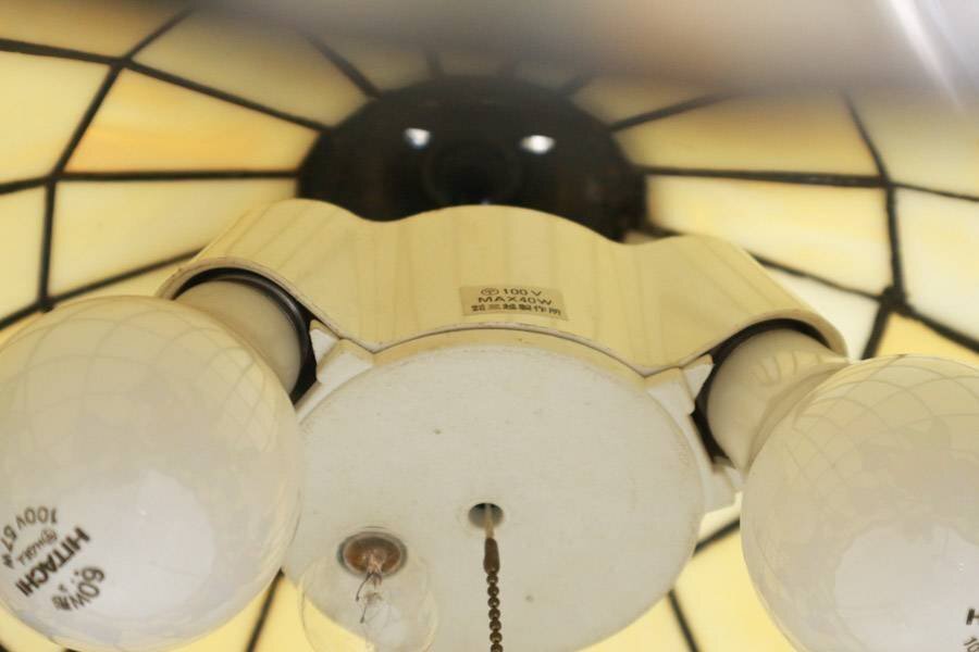 三越製作所★ステンドグラス ペンダントライト★花柄 プルスイッチ式 コンセント式電源 レトロ アンティーク調★318h14_画像8