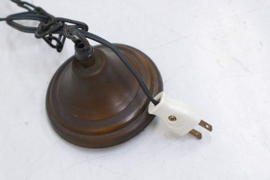 三越製作所★ステンドグラス ペンダントライト★花柄 プルスイッチ式 コンセント式電源 レトロ アンティーク調★318h14_画像9