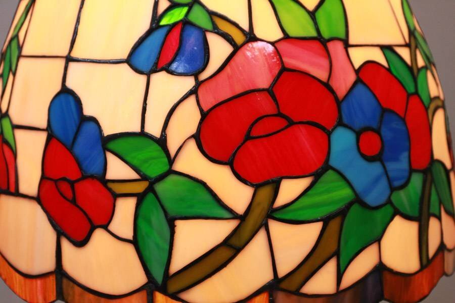 三越製作所★ステンドグラス ペンダントライト★花柄 プルスイッチ式 コンセント式電源 レトロ アンティーク調★318h14_画像2