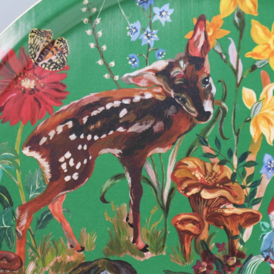 ナタリー・レテ ラウンド・バーチ・ウッド・ラージ・トレー Φ46 バンビと森の仲間たち AVENIDA HOME◆294f01_画像2