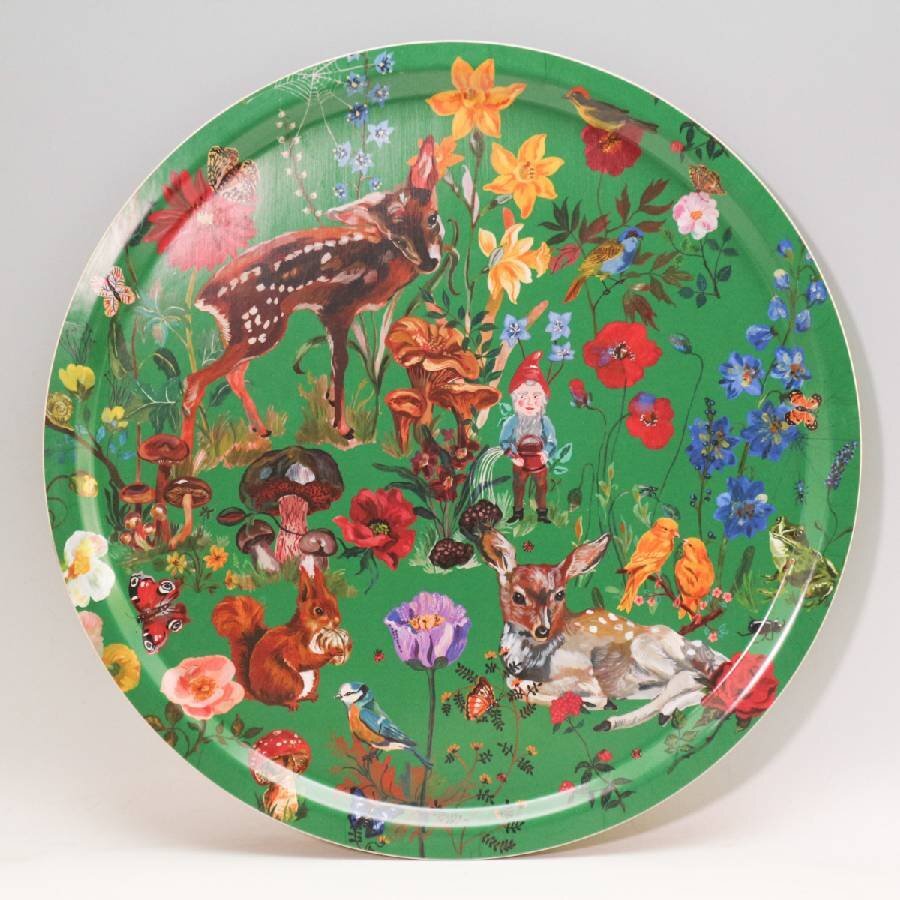 ナタリー・レテ ラウンド・バーチ・ウッド・ラージ・トレー Φ46 バンビと森の仲間たち AVENIDA HOME◆294f01_画像1