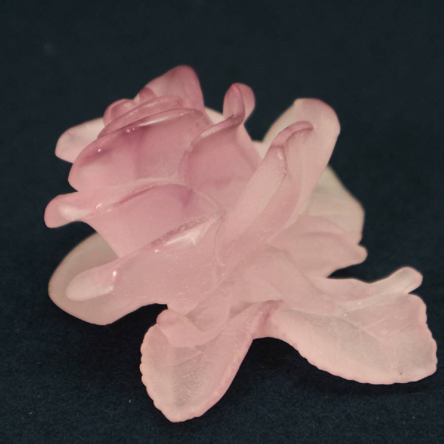 美品 Daum France ドーム フランス パート・ド・クリスタル ガラス 置物 薔薇 バラ ピンク◆297f15_画像2