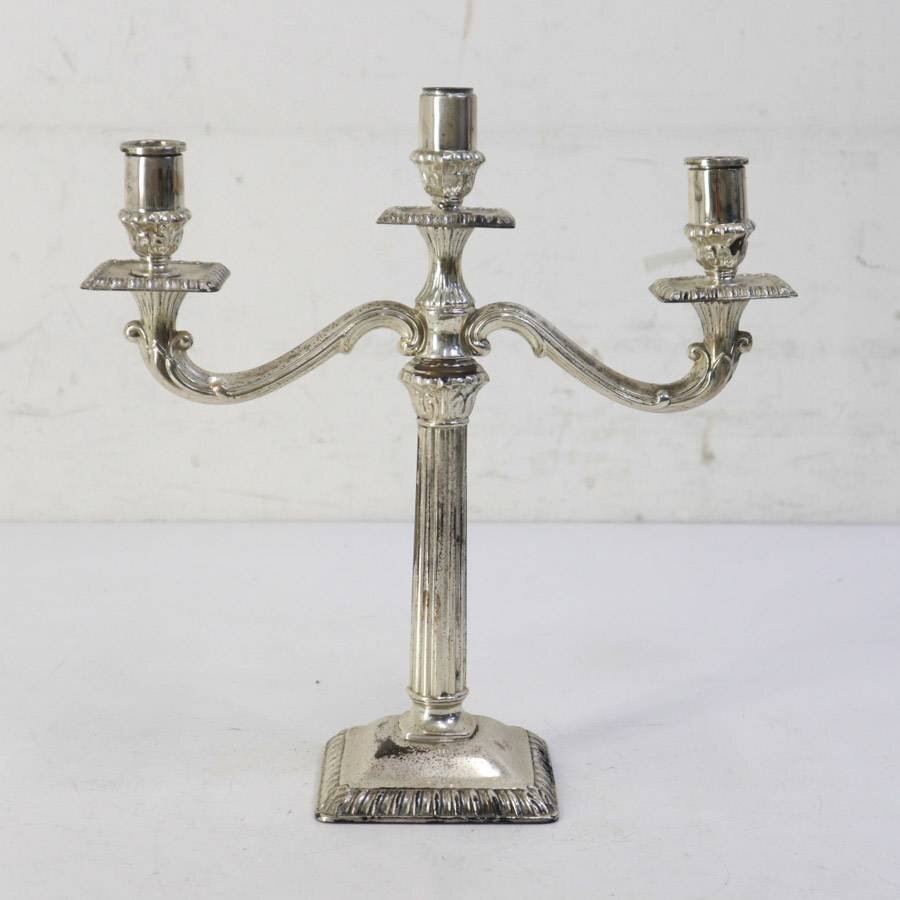 フレンチアンティーク調 3灯 キャンドルホルダー シルバー色 キャンドルスタンド 燭台★273v23_画像1