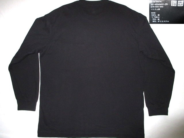 ★古着 2023年 UNIQLO ユニクロ ウォッシュコットンクルーネックTシャツ(長袖) XL 09.BLACK 30.NATURAL 黒 ナチュラル ポケット付きロンT★_画像3