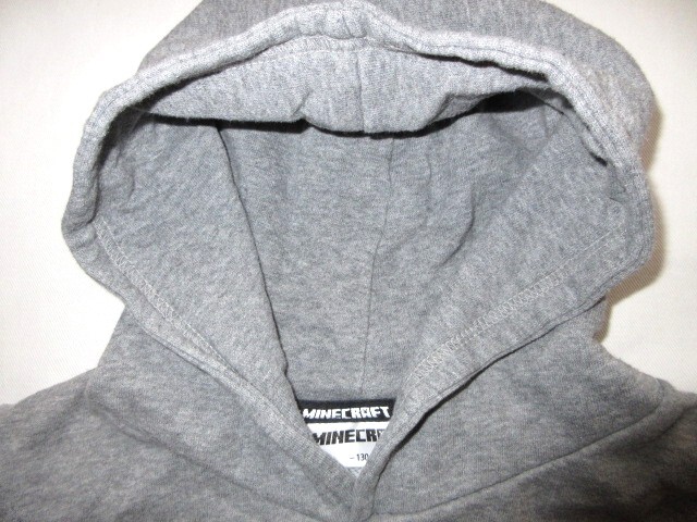 ★古着 MINECRAFT マインクラフト マイクラ クリーパー柄 スウェットパーカー 130 約110~120cm グレー 裏毛 パイル地 KIDS キッズ 子供服★_画像4