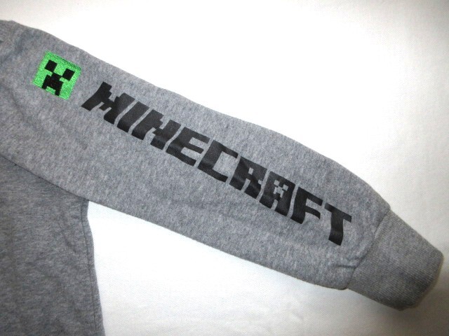 ★古着 MINECRAFT マインクラフト マイクラ クリーパー柄 スウェットパーカー 130 約110~120cm グレー 裏毛 パイル地 KIDS キッズ 子供服★_画像5