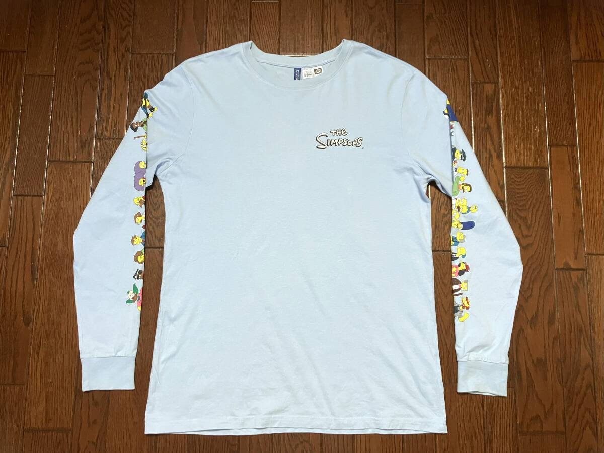 THE SIMPSONS シンプソンズ H&M 長袖 Tシャツ M 水色 アメコミ キャラクター 袖プリ バート ホーマー イッチー&スクラッチー ロンT_画像2