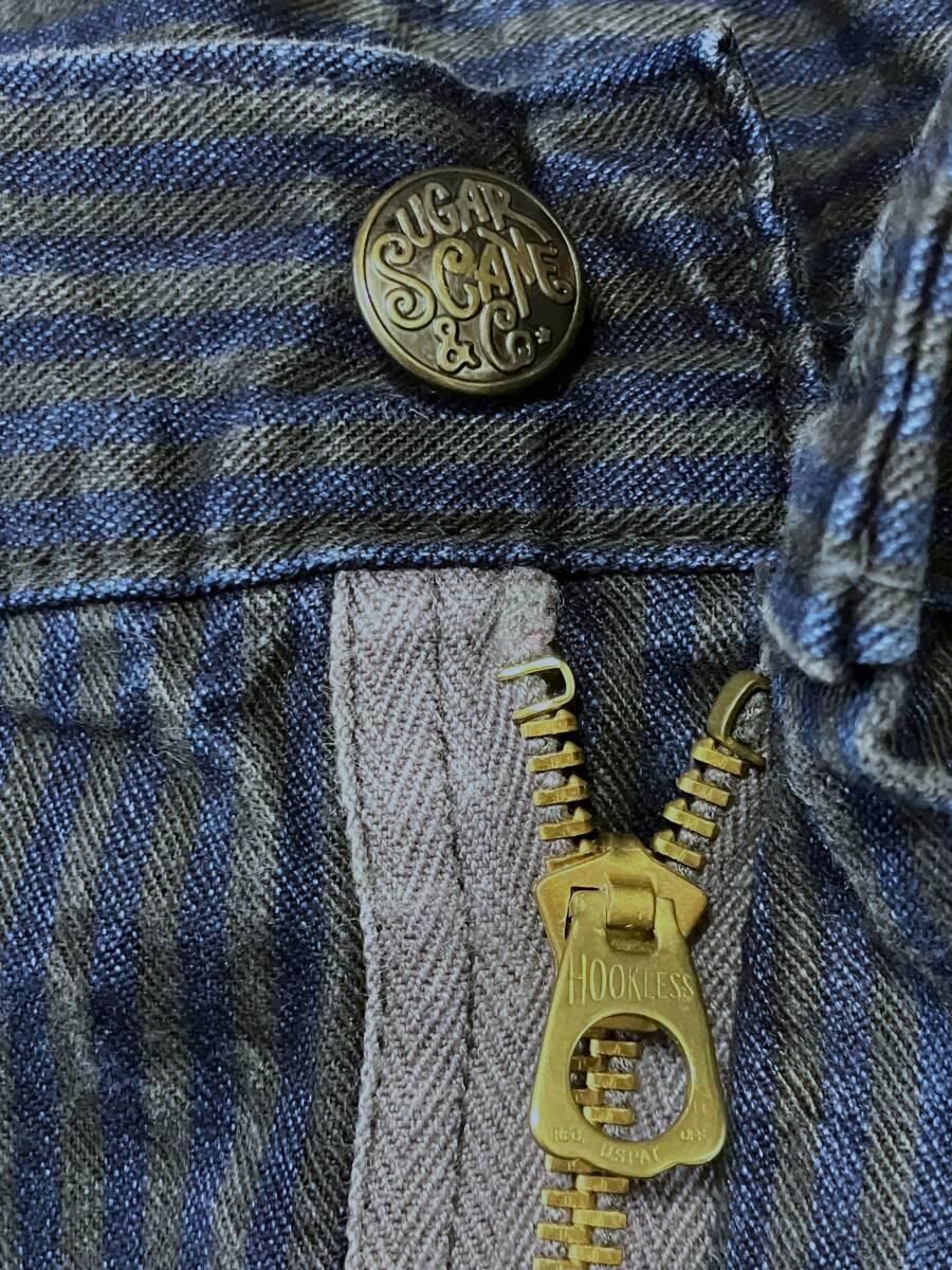 シュガーケーン SUGAR CANE フックレス ジッパー ヒッコリーストライプ バックルバック ビンテージ スタイル ペインターパンツ 32 ワーク_画像6