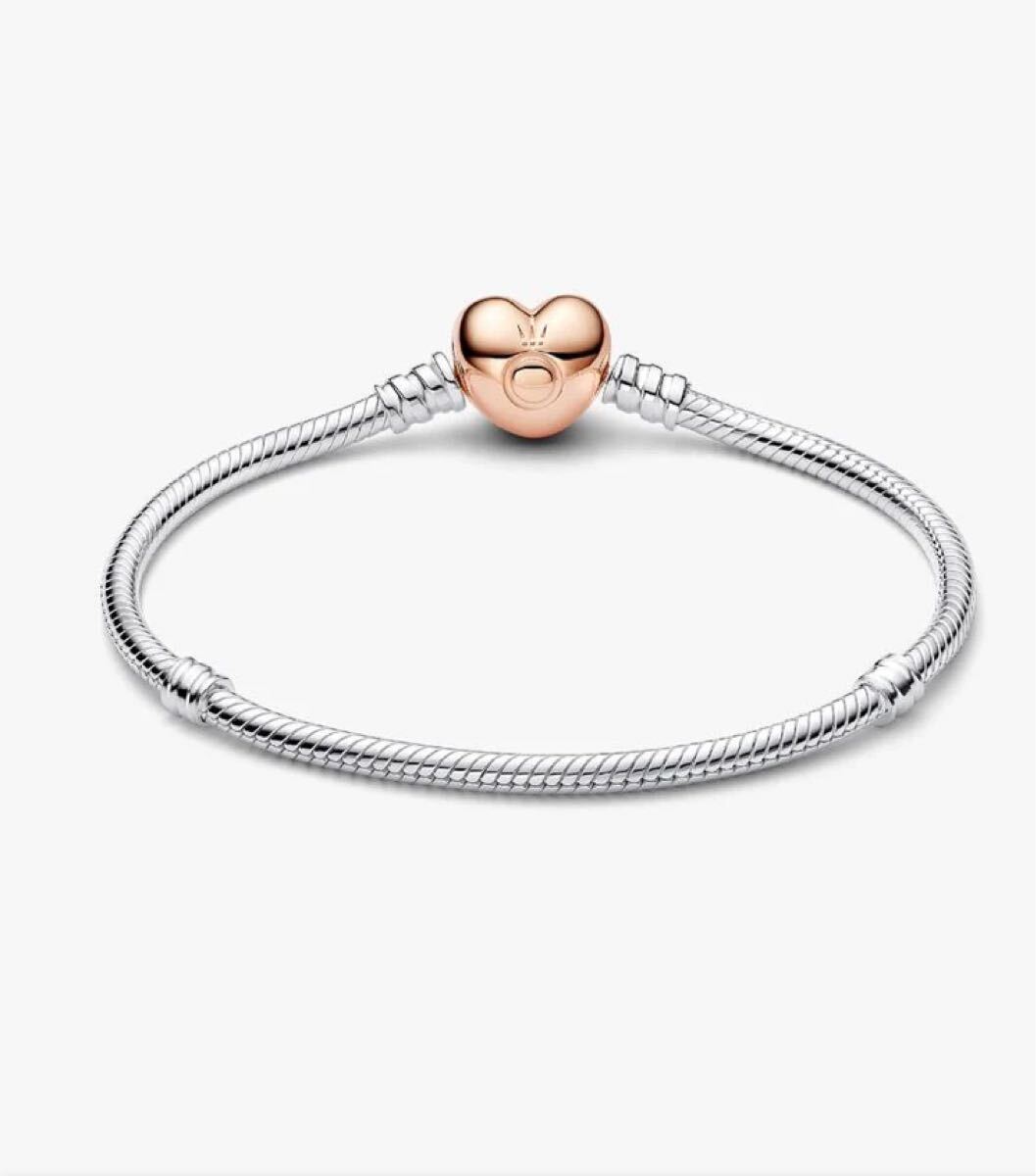 箱など全てあり PANDORA パンドラ ハート&スネイクチェーンブレスレット 14Kローズゴールド & シルバー heart&snake chain bracelet 17cm _画像2