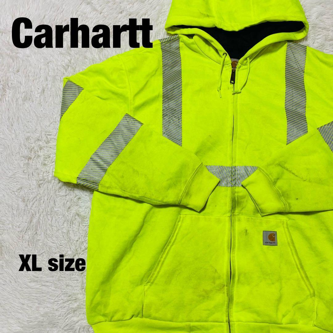 カーハート Carhartt パーカー 蛍光イエロー XLサイズ ヴィンテージ 裏地メッシュ_画像1