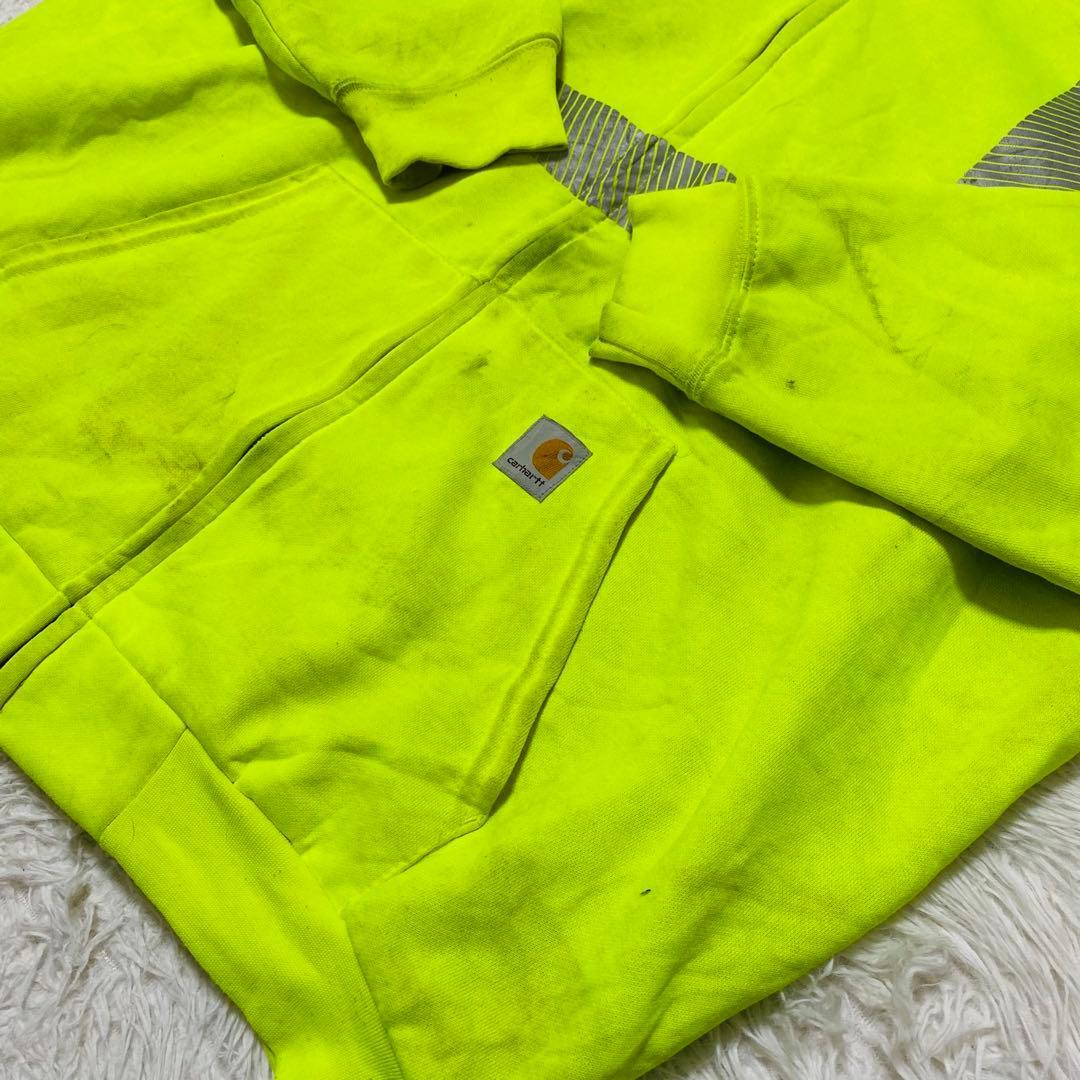 カーハート Carhartt パーカー 蛍光イエロー XLサイズ ヴィンテージ 裏地メッシュ_画像2