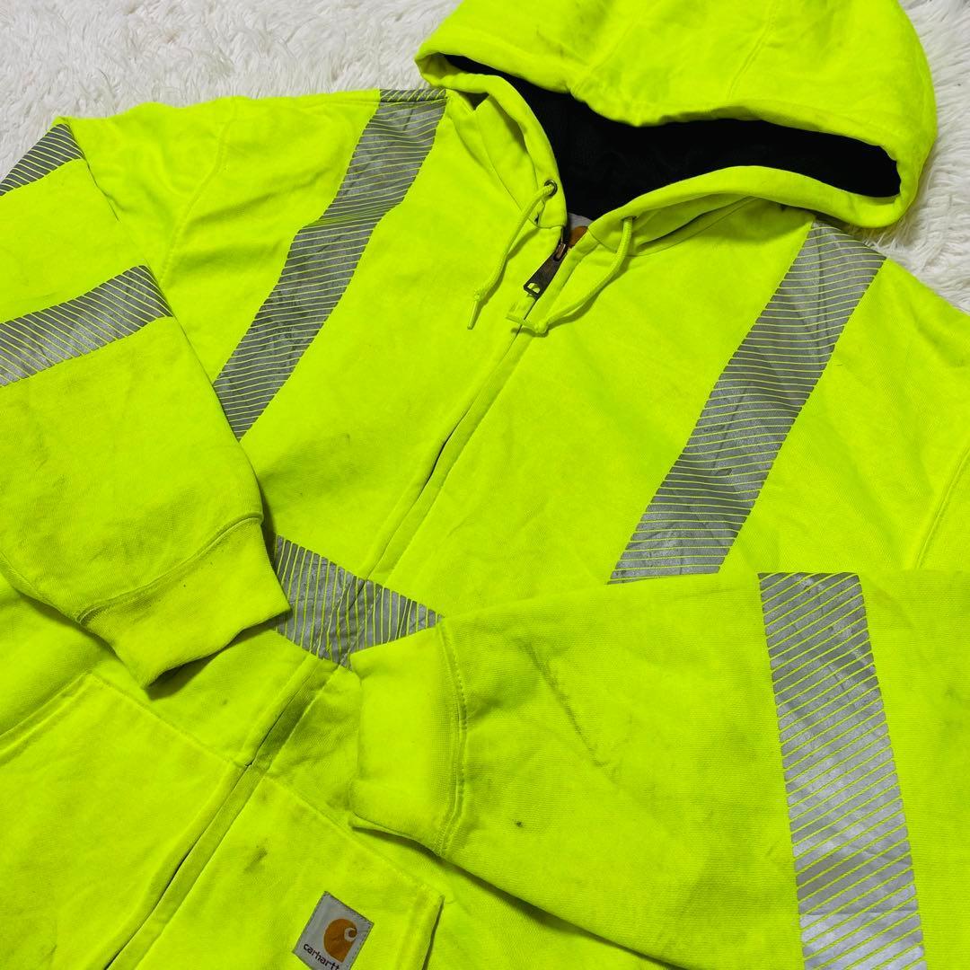 カーハート Carhartt パーカー 蛍光イエロー XLサイズ ヴィンテージ 裏地メッシュ_画像3