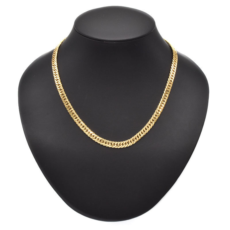  плоский колье 6 поверхность двойной 45cm 45.9g K18YG структура . отдел сертификация печать K18 желтое золото ki разделение колье б/у бесплатная доставка 