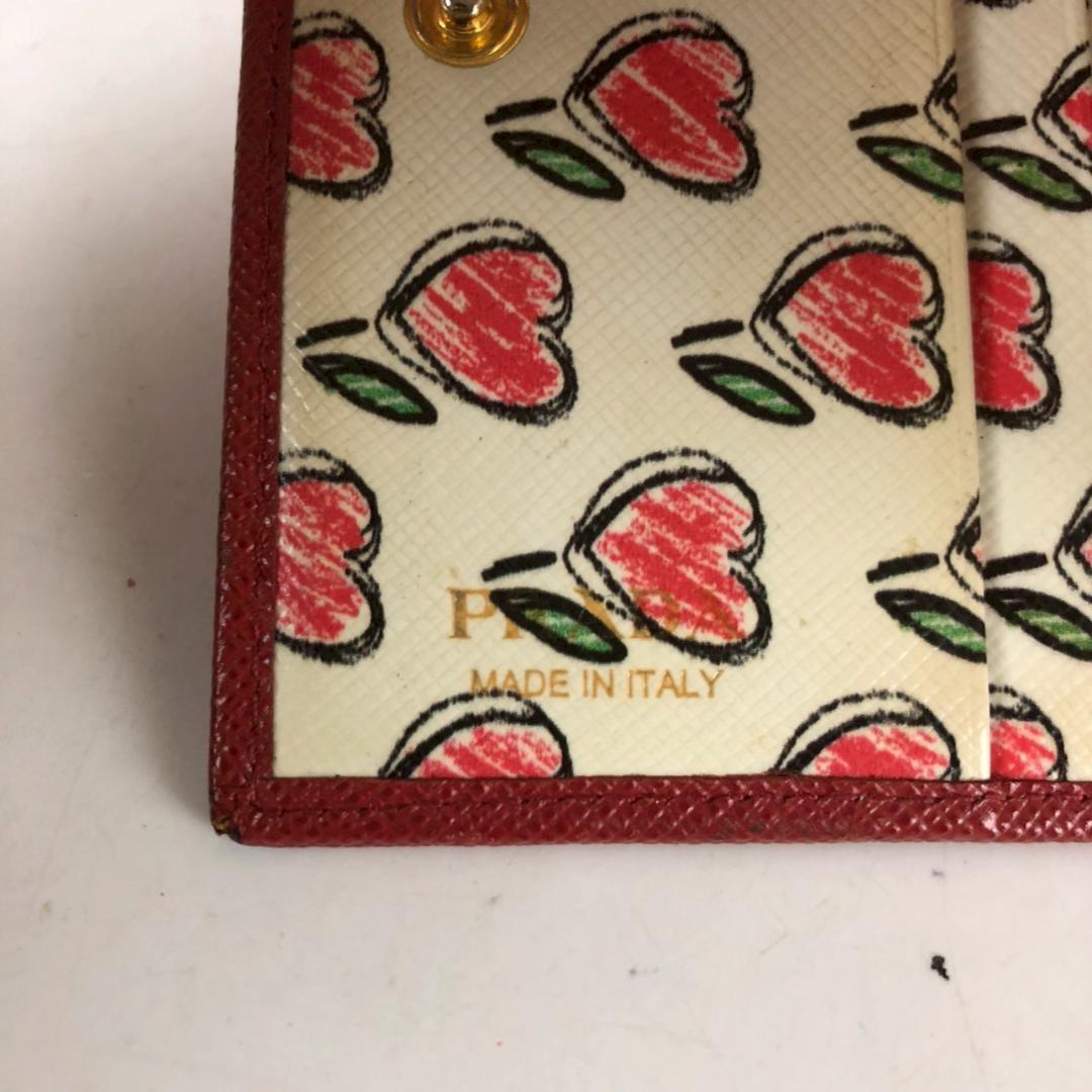 PRADA супер редкий Heart рисунок safia-no кожа три складывать кошелек оттенок красного сильнейший симпатичный серия женский Mini бумажник кошелек популярный модель MADE IN ITALY
