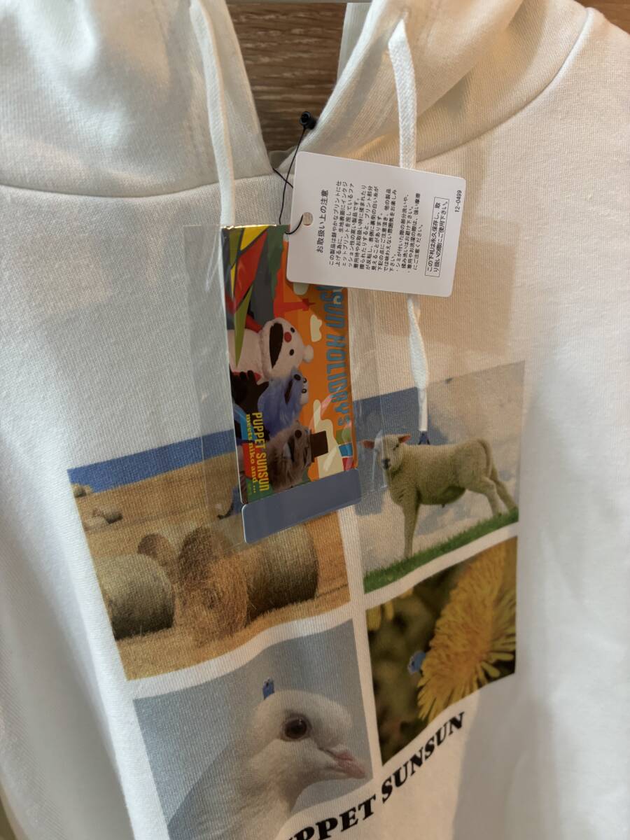 ニコアンドniko and…パペットスンスン白フーディープルオーバー パーカー長袖コラボ　スンスン ロンTフード付きプルオーバー_画像3