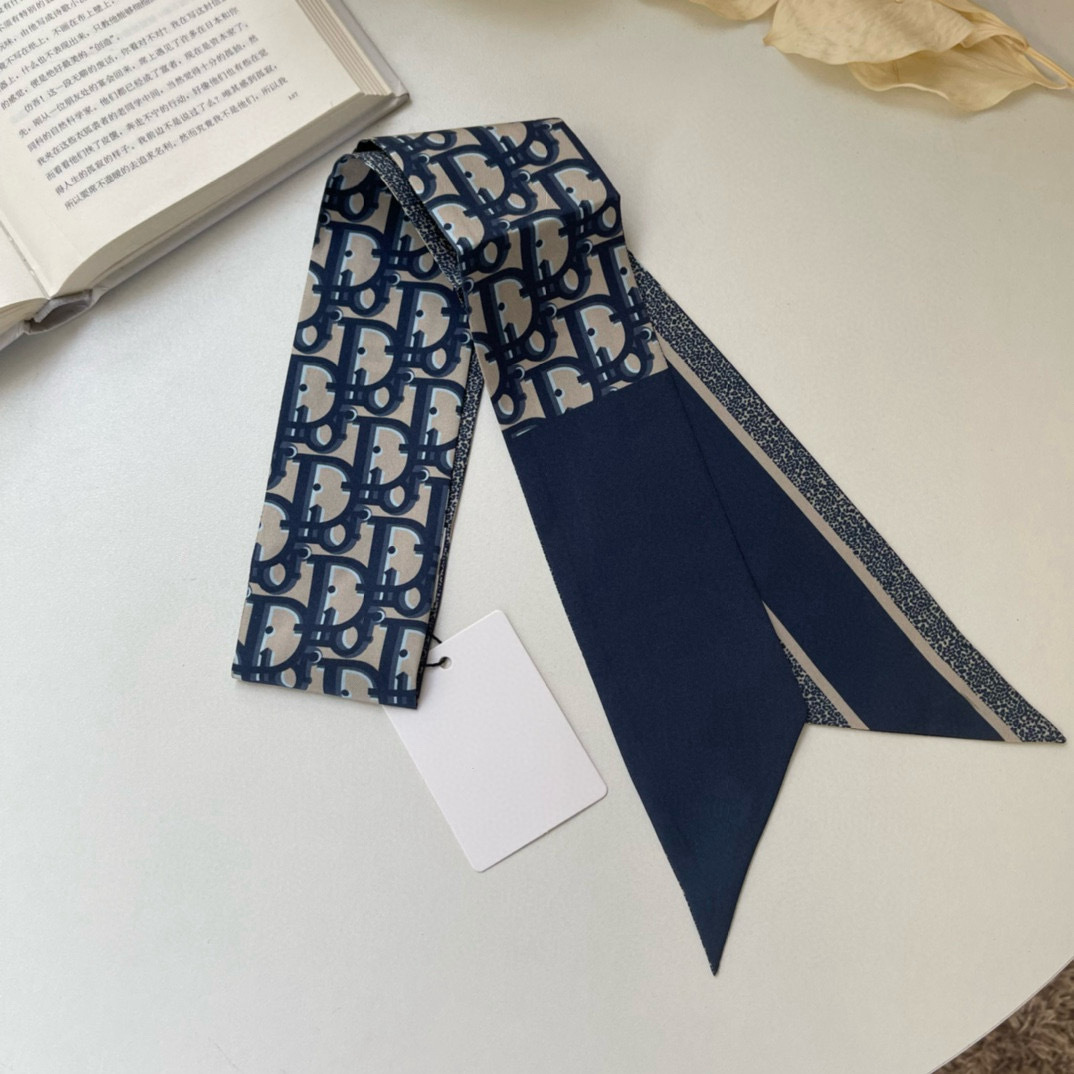 【BD-172】新品 シルク風 ネックスカーフ ヘアクセサリー リボン結び バックスカーフ 紺色_画像2