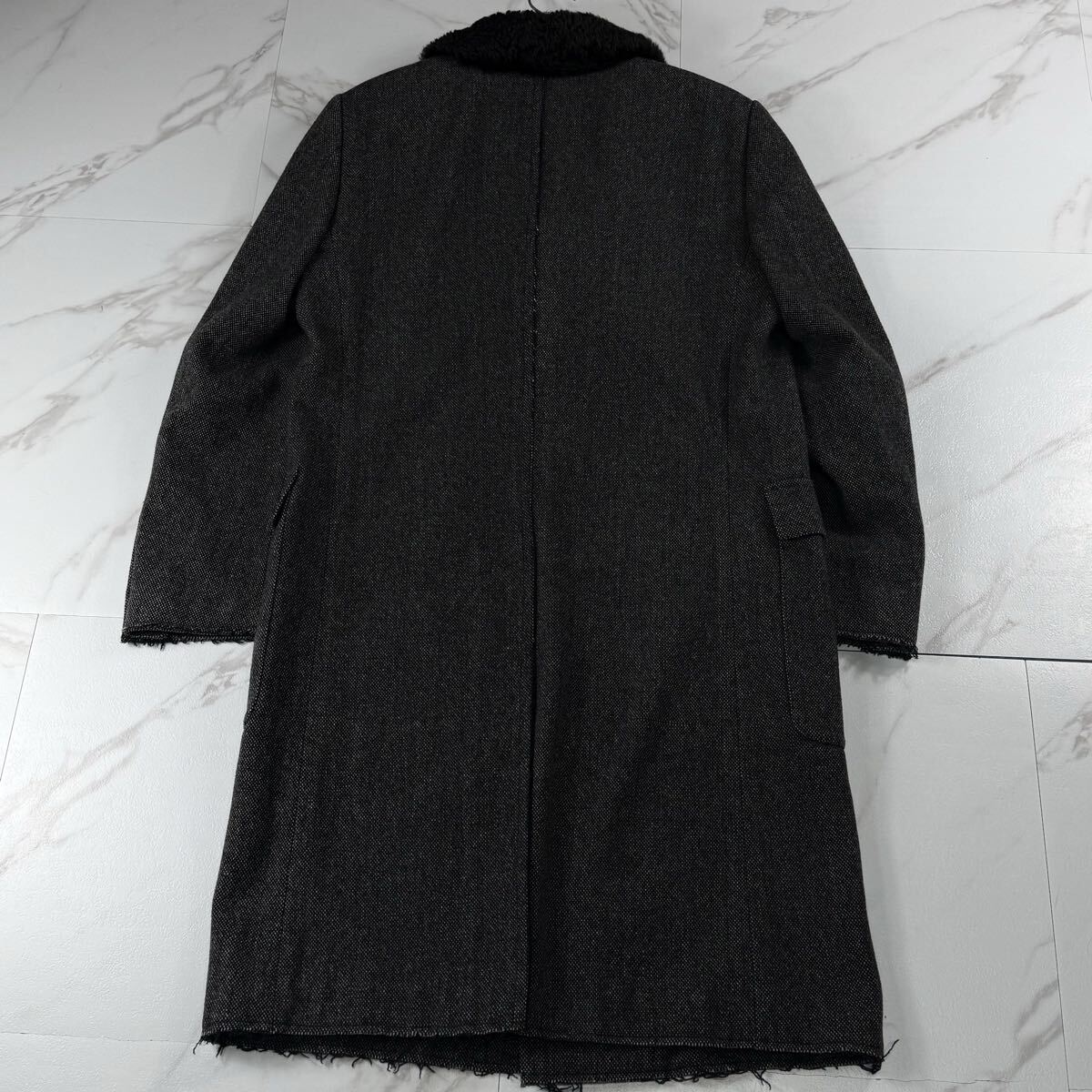  прекрасный товар *DOLCE&GABBANA Dolce & Gabbana Пальто Честерфилд овечья кожа кожа ягненка натуральная кожа боа длинный длина Dolce&Gabbana повреждение обработка серый серия 