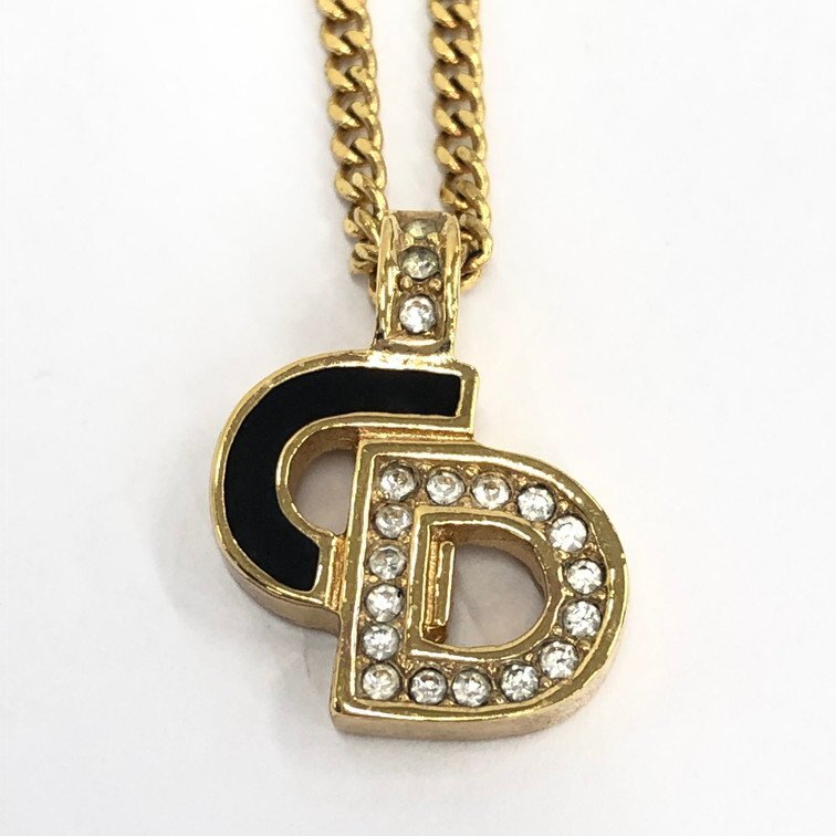 Christian Dior　クリスチャンディオール　CDロゴ　ラインストーン　ネックレス【DKAW5070】_画像1